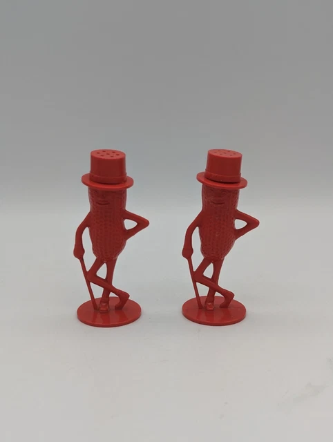 Vintage Planters Peanuts Mr. Peanut Red Salt & Pepper Shakers 3" Plastic