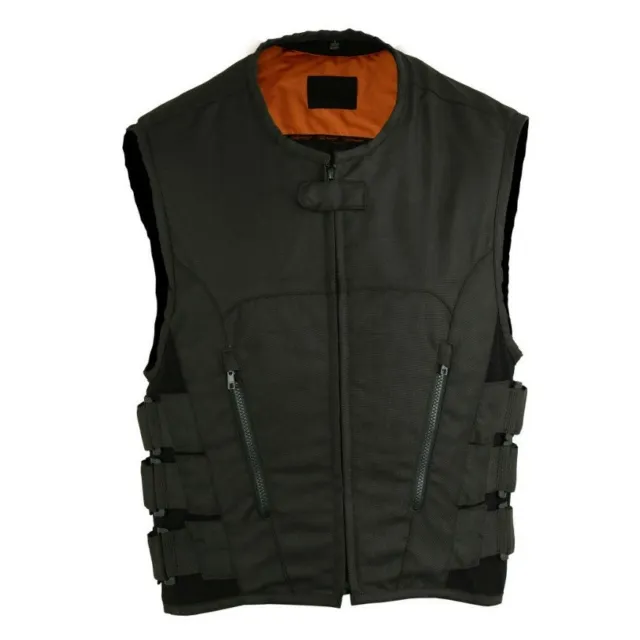 Men's Motorcycle Biker Black Textile Vest Conceal Pockets Close-Out Sale - Ma6