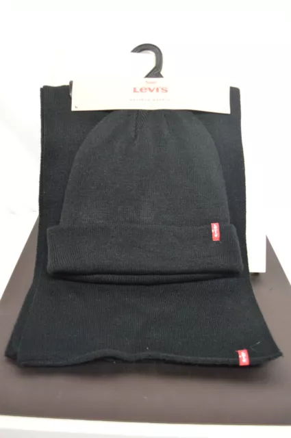 NEW Levi's Men's Beanie Hat And Scarf Set One Size New BLACK