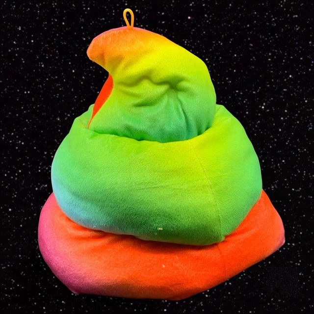 SIX FLAGS RAINBOW Poop Emoji Hat Plush Large Smiling 10”W 11”T £21.45