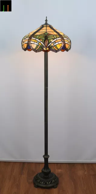 New Arrival JT Tiffany Stained Glass Baroque Style Large Shade Floor Lamp Home 2