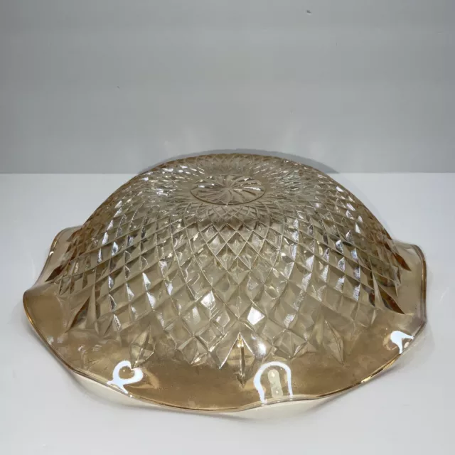 Sowerby Carnival Glass Bowl Starburst Diamond Point Iridescent Marigold 10.5” 2