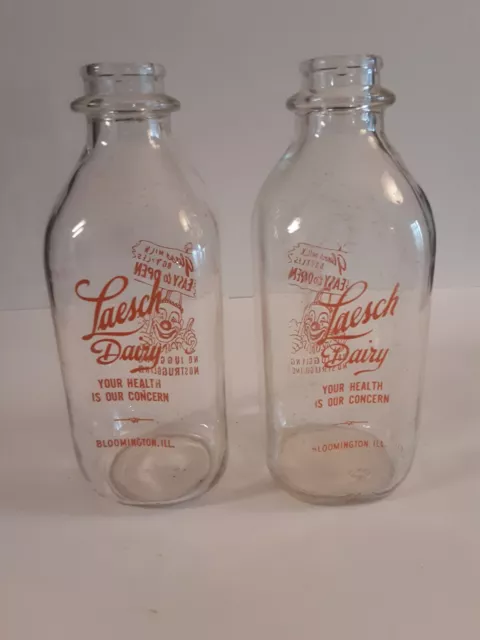 VINTAGE LAESCH DAIRY Milk Bottles Lot Of 2 Quart $29.99 - PicClick