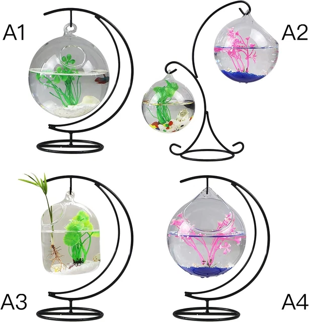 Desktop Hanging Glass Fish Tank Mini Table Aquarium Glass Betta Fish Bowl Clear 2