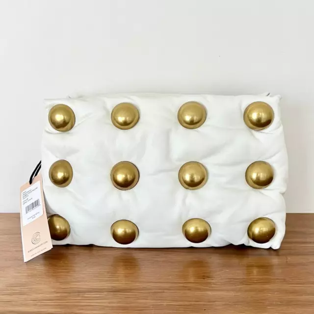 NWT Rebecca Minkoff Calf Leather Bubble Stud Pillow Clutch Bag Optic White