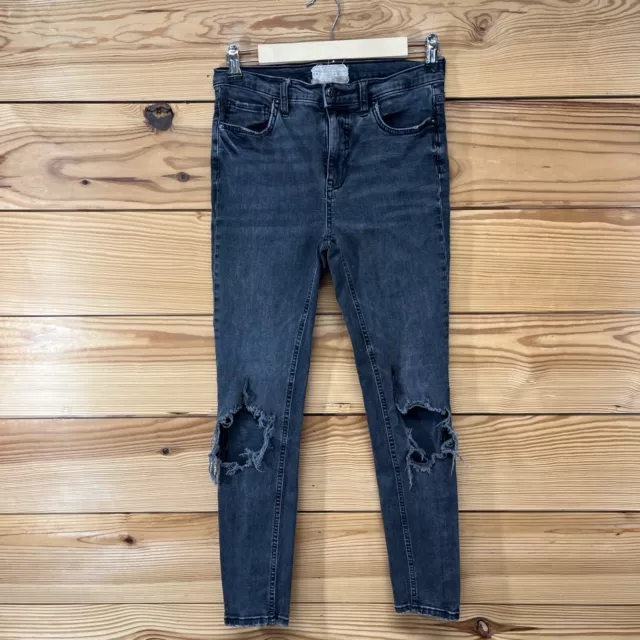 Free People Jeans 28 Black Wash Skinny Ripped Knees High Rise Stretch B144