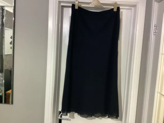 Size 20 navy Elvi maxi skirt sheer polyester with lining worn once Length 38"