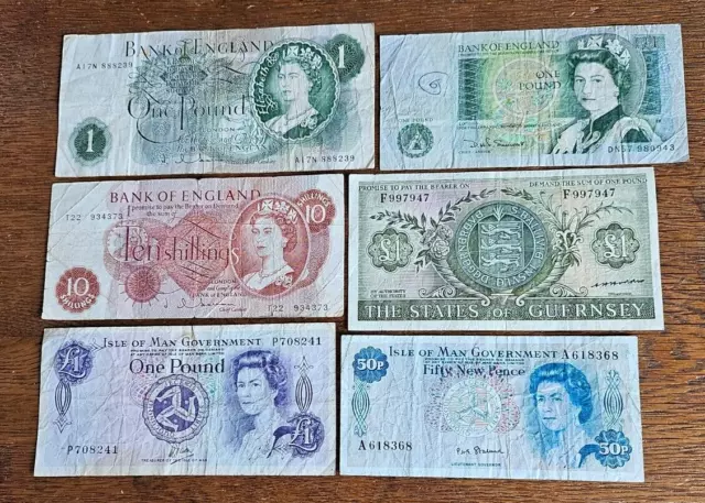 Group of six banknotes from the UK, Used condition {K899}