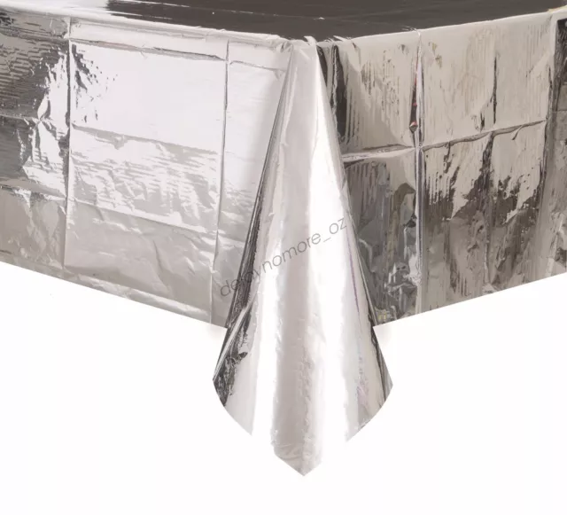 Wedding Party Metallic Silver Tablecover Table Cover Cloth Plastic Tablecloth