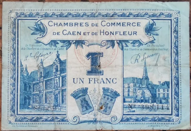 Billet 1 franc Chambre de commerce de CAEN et de HONFLEUR série B - 1920 398114
