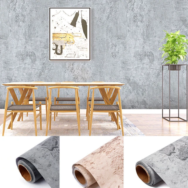 Retro Grey Sticker 5M VINTAGE INDUSTRIAL Style Wallpaper Grey Cement Textured PVC Wall ...