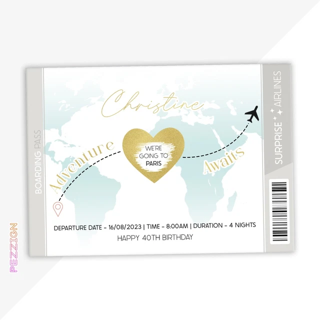 Rubbelkarte Für Reise-Überraschung – Personalisierbares Flugticket Als Geschenk, Mit Umschlag, Für Geburtstag & Abenteuer