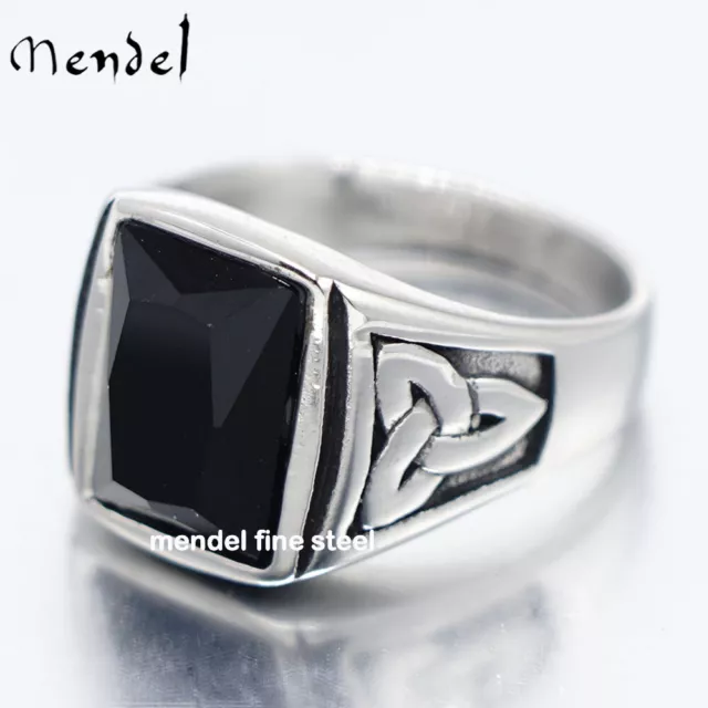 MENDEL Stainless Steel Mens Celtic Trinity Knot Obsidian Stone Ring Size 7-15