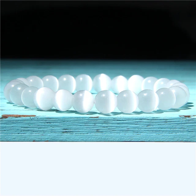 Bracelet Perles œil De Chat Avec Breloques Métal Argenté Et Fermoir Serpent - Neuf Avec étiquette