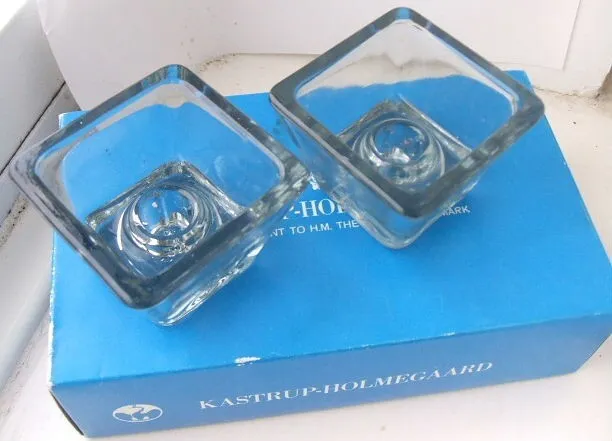 Vintage Danish Kastrup-Holmegaard Clear Glass Taper Candle Holders Original Box