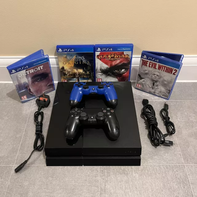 Sony PlayStation 4 (PS4) 500GB - Black Gaming Console, 2 Controllers & 4 Games