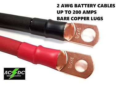 2 Gauge Copper Battery Cables Power Wire Car, Carts. Truck, Inverter, RV, Solar