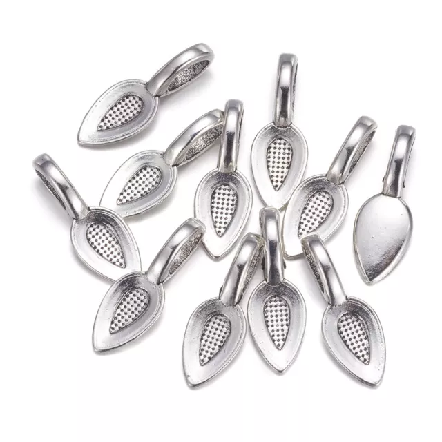 50x Alloy Leaf Glue-on Flat Pad Bails Pendant Connector Setting Antique Silver