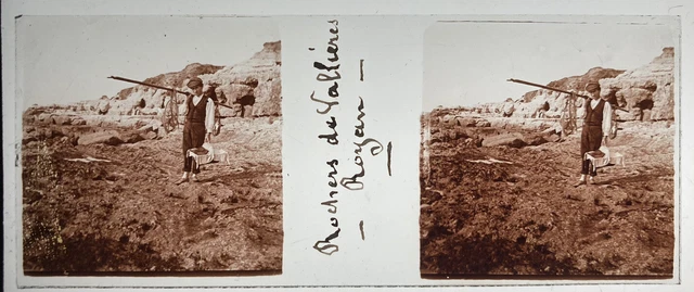 ROYAN 1908 ROCKS OF VALLEYS PHOTO GLASS PLATE 45x107 STEREOSCOPIC VIEW