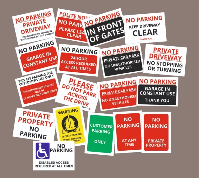 No Parking Sign Plastic, Sticker Clamping, Private, Driveway, Disabled, No Entry