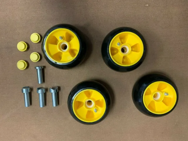 4 gauge wheels/bushings/caps for AM115488 John Deere 425.445.455 48" 54" mowers