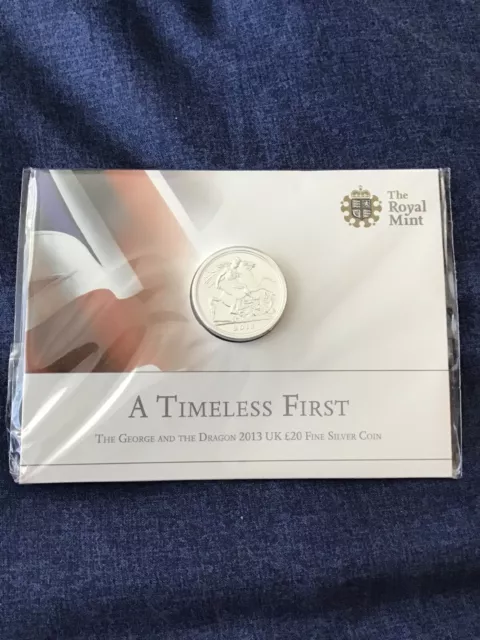 MINT CONDITION 2013 George and the Dragon UK £20 Coin, 999 Fine Silver