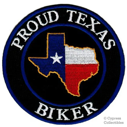 PROUD TEXAS BIKER embroidered PATCH TEXAN MOTORCYCLE iron-on STATE FLAG EMBLEM