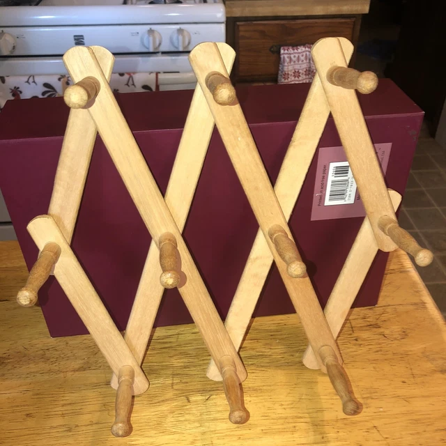 Large Vintage Wood Expandable Folding 10 Peg Wall Hanger Coat Hat Accordion Rack