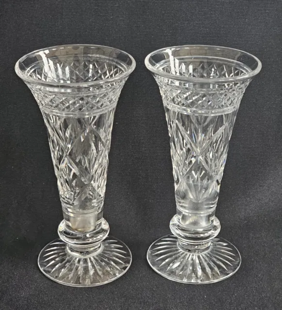 An Early 20thC Pair of Cut Crystal Trumpet Shaped Vase's