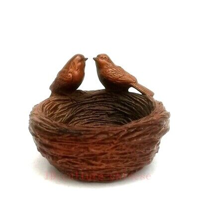 China Boxwood Hand Carved Lovely Bird bird's nest 安居乐业 Old Decoration Collection