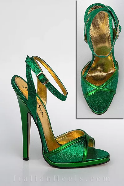 16 cm 38 JURY Sexy sky high heels green glitter sandals Italian Heels vero cuoio
