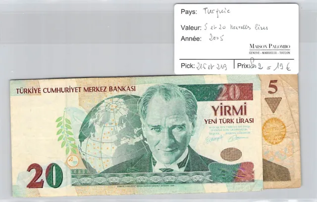 2 Tickets Turkey - 5 And 20 New Liras - 2005