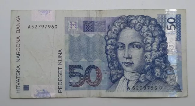2002 - Croatia, Hrvatska Narodna Banka / 50 Kuna Banknote Serial No. A 5279796 G