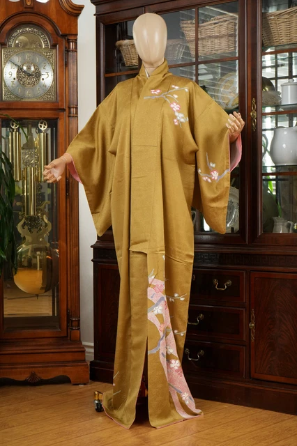 Dear Vanilla Japanese Silk Homongi Kimono Women's Authentic Japan Vintage Mint