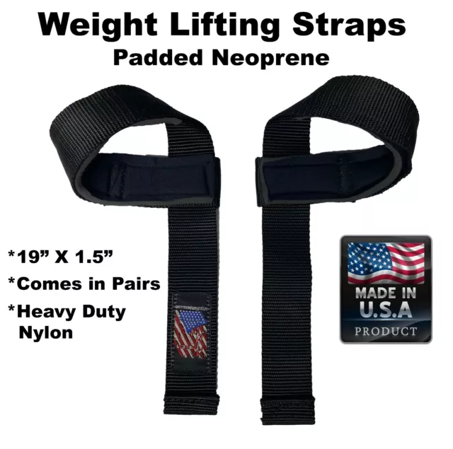 Nylon with Neoprene Padding Weight Lifting Straps Black MADE IN THE USA