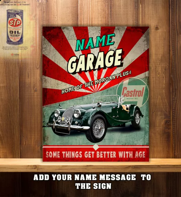 Personalised Morgan Plus 4 Car Garage Workshop Shed Vintage Wall Sign Gift CS23