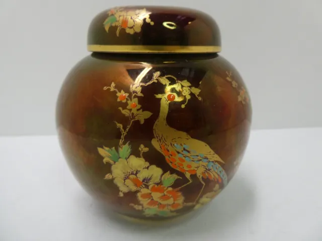 Carlton Ware Rouge Royale Floral Gilt Painted Pheasant Ginger Jar Canister Urn
