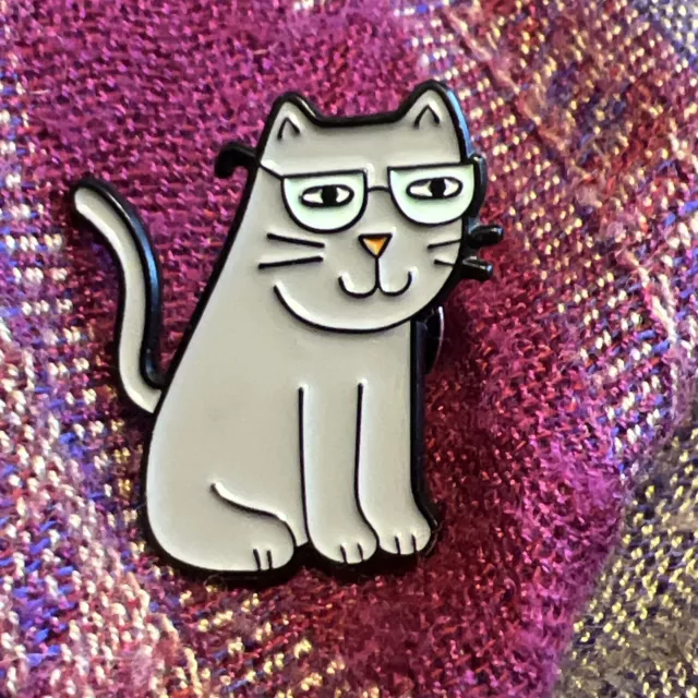 Cool Animated Grey Cat With Glasses Lapel Pin