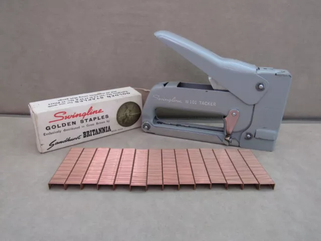 Vintage USA made SWINGLINE #101 staple gun tacker + Golden Staples