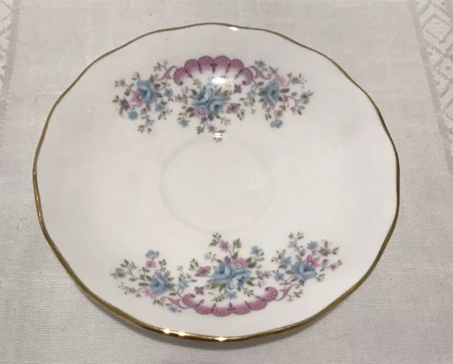 Queen Anne Bone China Saucer ONLY England Pink & Blue On White 14.5cm