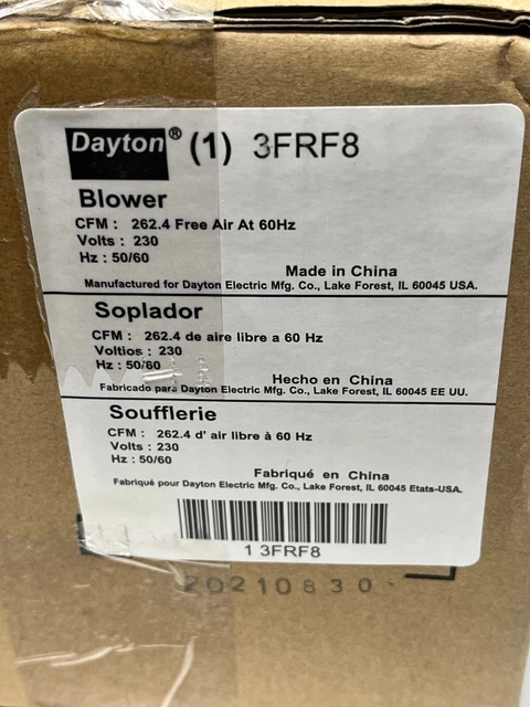 Dayton Model 3FRF8 Low Profile Blower 230V for Fireplace or Wood Stove New