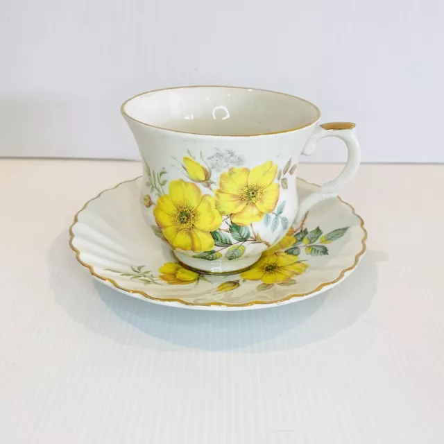 Vintage OLD FOLEY JAMES KENT Staffordshire Teacup & Saucer Yellow Floral