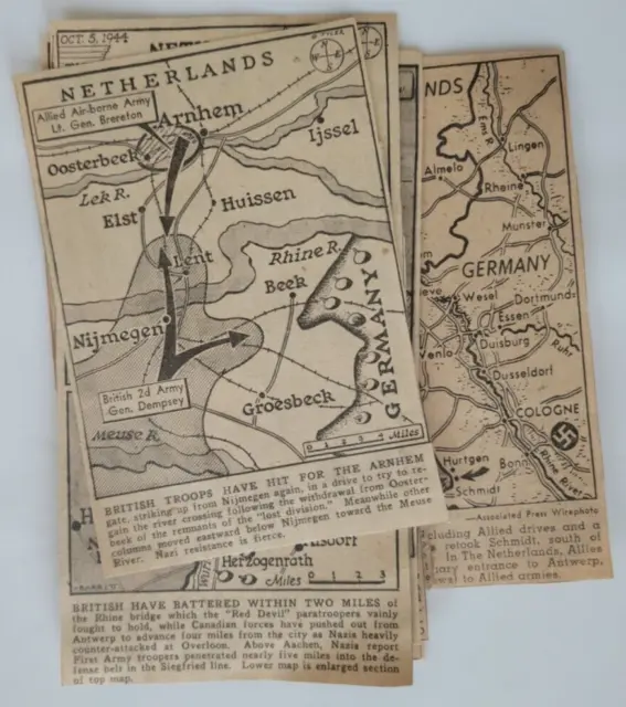 WWII Netherlands Holland Fighting In/Around Original US Newspaper Maps 10 Clips