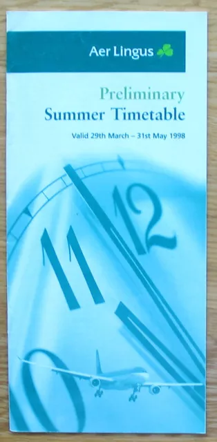 Aer Lingus system airline timetable Preliminary Summer 1998 eff 29 Mar