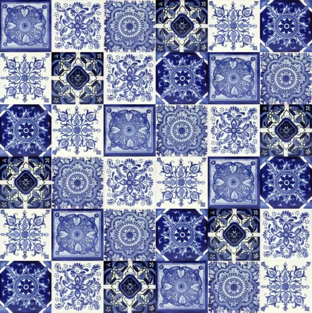 Piastrelle Messicane Patchwork 30 pezzi Mattonelle Blu Decorati 10,5x10,5 - Tono