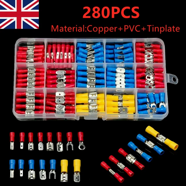 280PCS ASSORTED ELECTRICAL Wire Terminals Crimp Connectors Spade