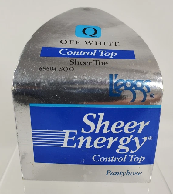 LEGGS SHEER ENERGY OFF WHITE Control Top Pantyhose Women's Size Q Sheer