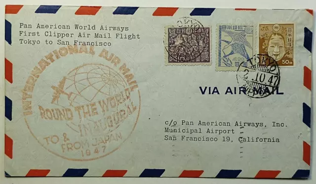 1947 Japan Pan American World Airways First Clipper Airmail Flight Tokyo to SF