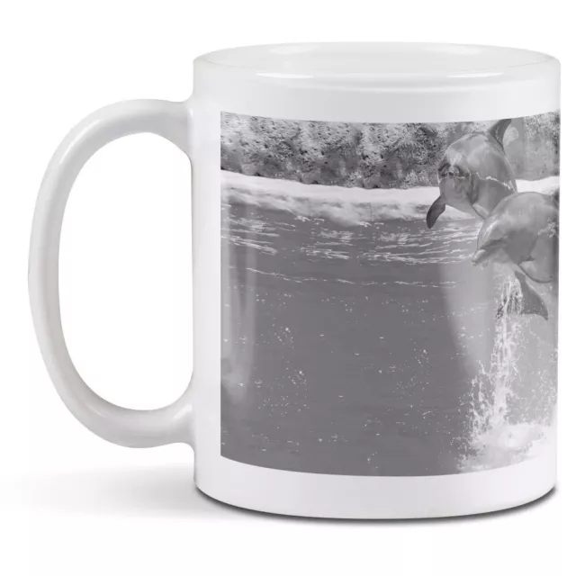 White Ceramic Mug - BW - Jumping Dolphins Dolphin #35606