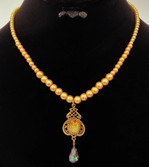 Michal Negrin Choker Pendant Necklace Victorian Cameo Retro Roses Teardrop